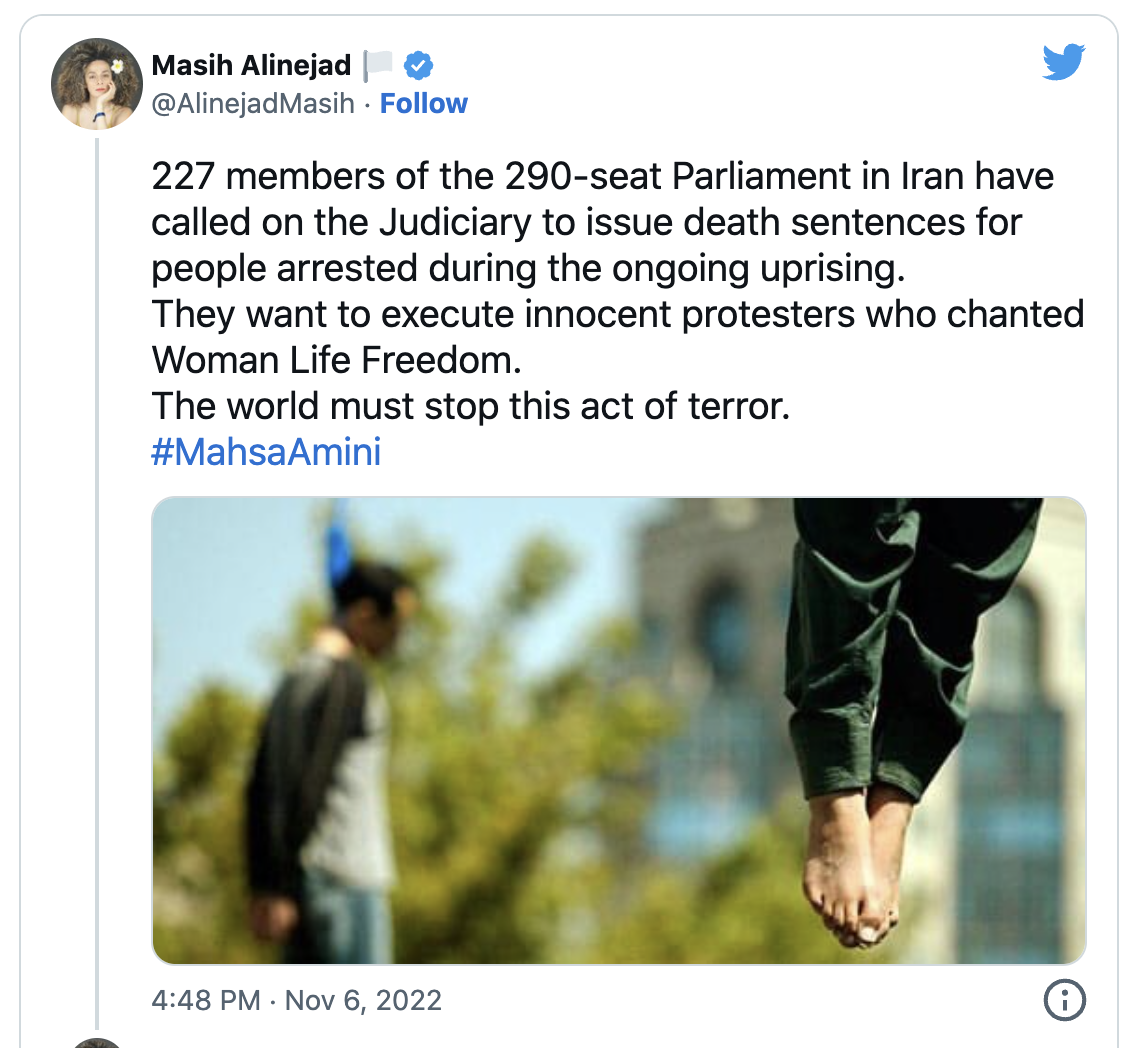 227 Out of 290 Iranian Parliament Members Vote to Execute Protestors