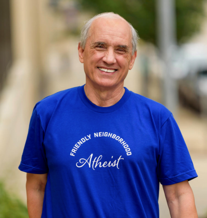 Friendly Neighborhood Atheist T-shirt in Blue