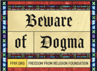 Beware of Dogma stained glass design sticker