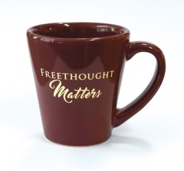 Burgundy mug with ivory letters "Freethought Matters"