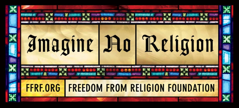 Imagine No Religion stained glass design bumper sticker
