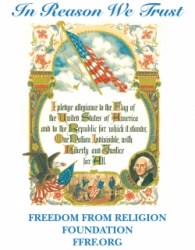 Print from early 20th century showing godless pledge