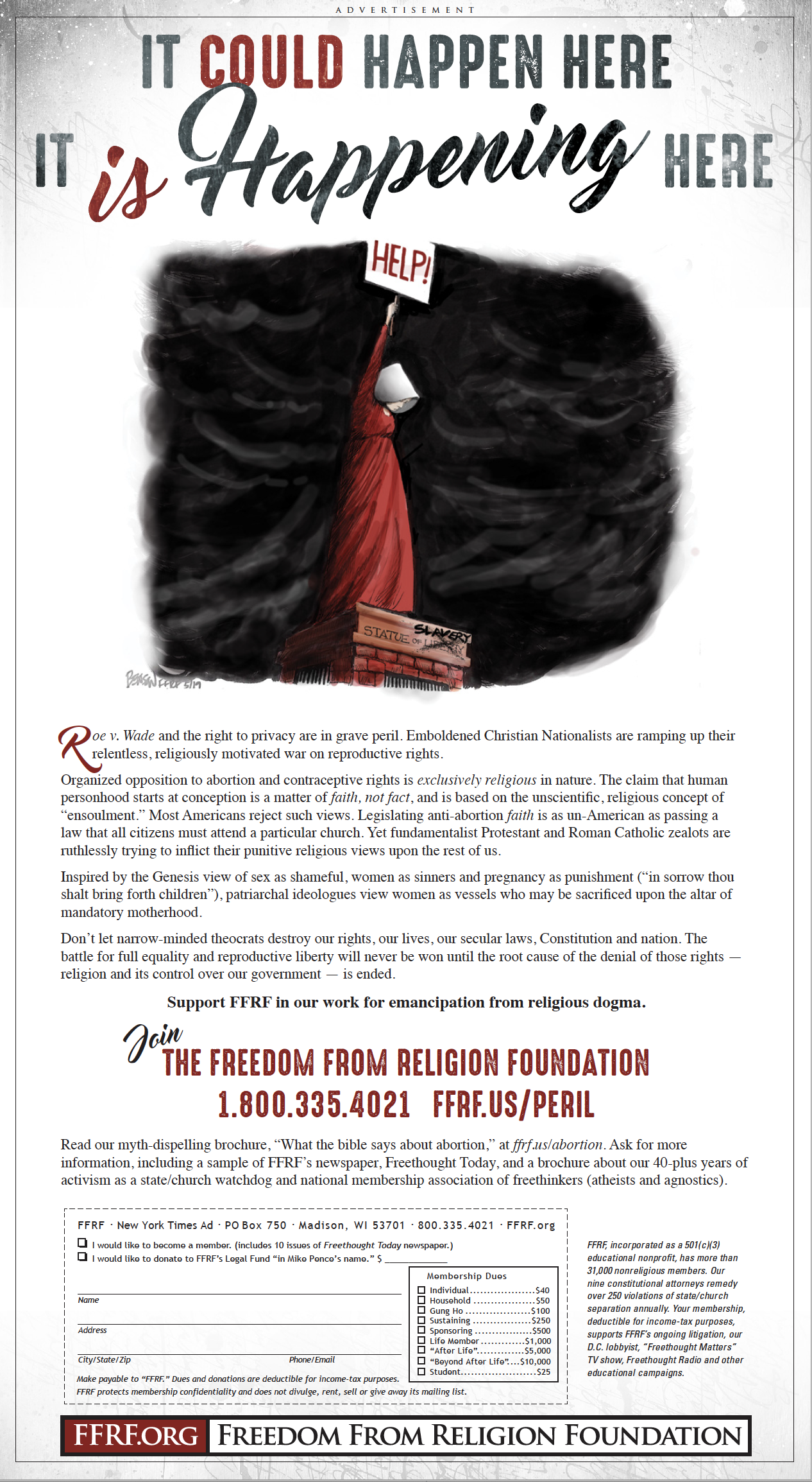 FFRF pro-choice NY Times ad faults religion - Freedom From ...