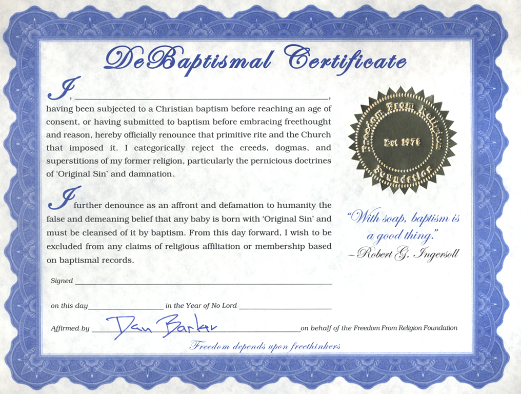 A New DeBaptismal Certificate