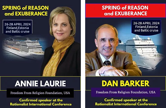 posters of Annie Laurie and Dan Barker for the Spring of Reason and Exuberance Rationalist International Conference
