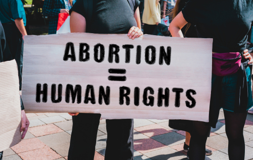 Person holding a sign that says "Abortion = Human Rights"