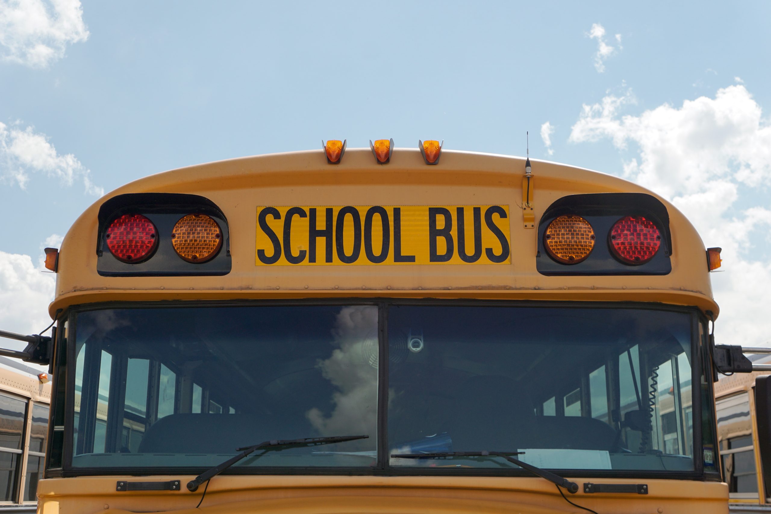 The top front of a school bus