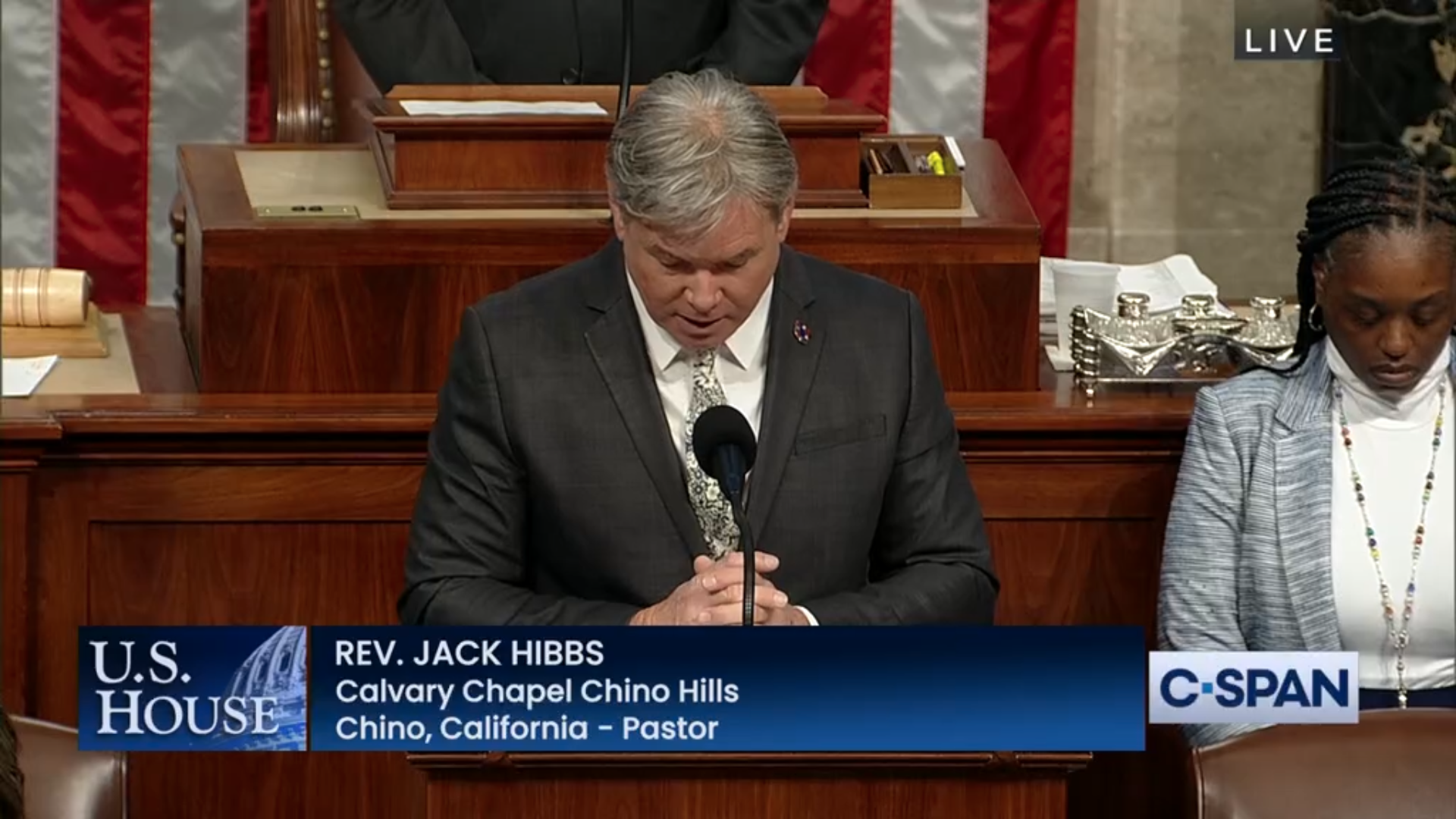 Christian nationalist pastor, Jack Hibbs, praying in the US House