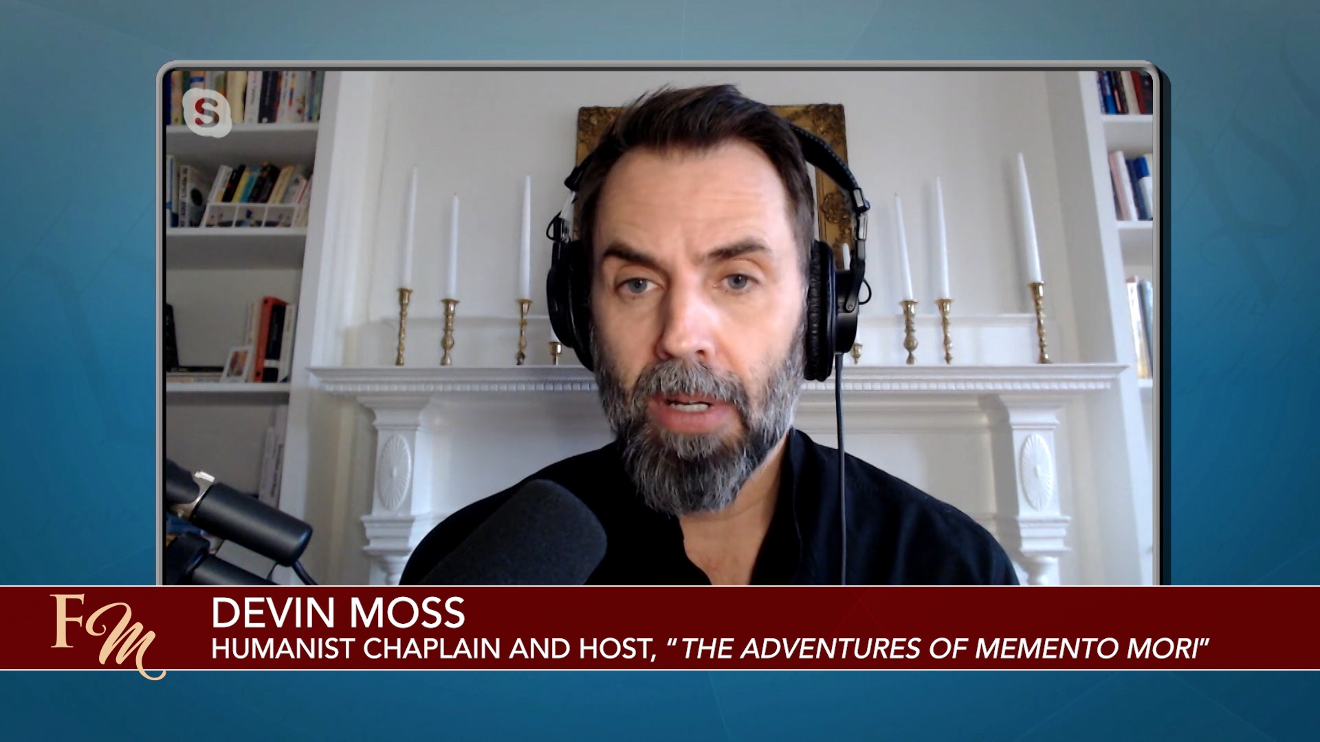A screenshot of Devin Moss, humanist chaplain, during his interview with Freethought Matters