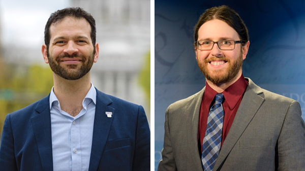 two headshots. On the left, a headshot of Mark Dann, FFRF Director of Governmental Affairs, and Ryan Jayne, FFRF Senior Policy Counsel